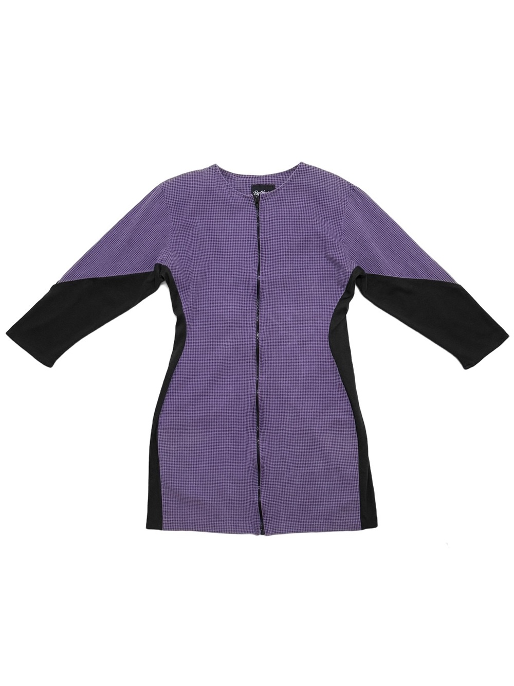 Vintage 80s By Choice Purple Microprint Houndstooth Colorblock Zip Dress
